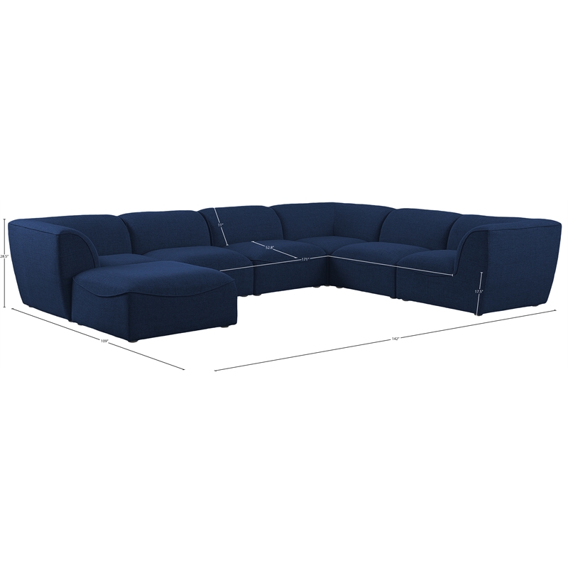 Meridian Furniture Miramar Navy Durable Linen Textured Modular Sectional