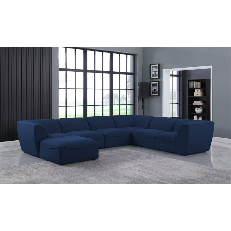 Meridian Furniture Miramar Navy Durable Linen Textured Modular Sectional