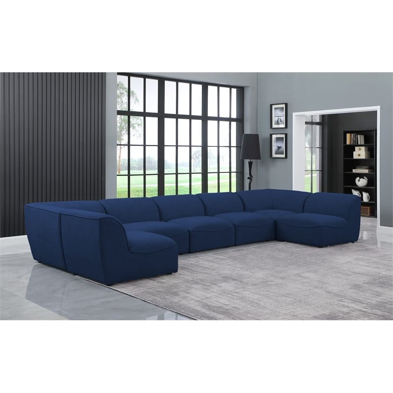 Meridian Furniture Miramar Navy Durable Linen Textured Modular Sectional