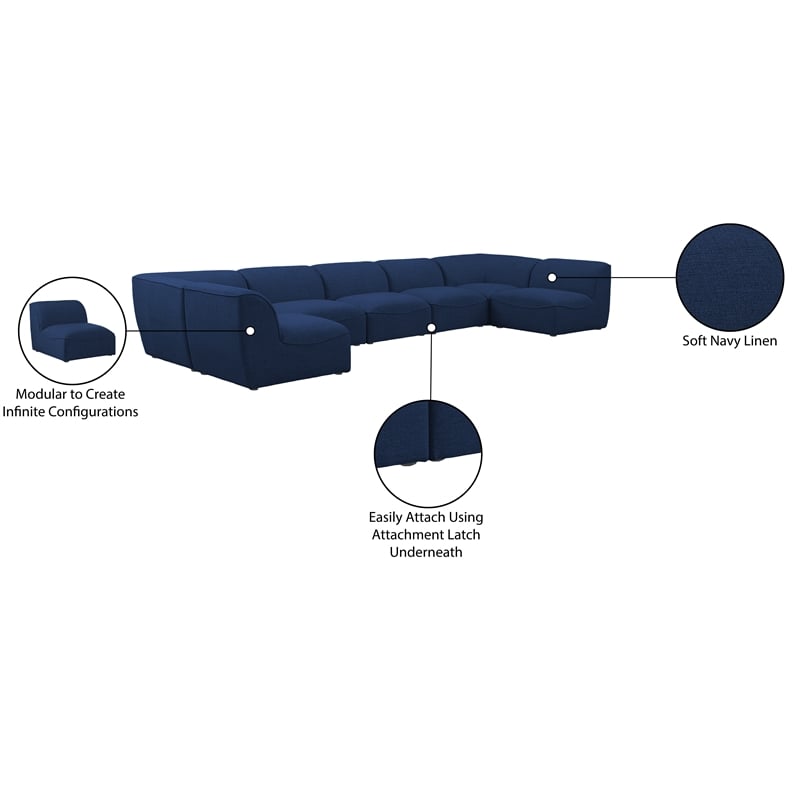 Meridian Furniture Miramar Navy Durable Linen Textured Modular Sectional