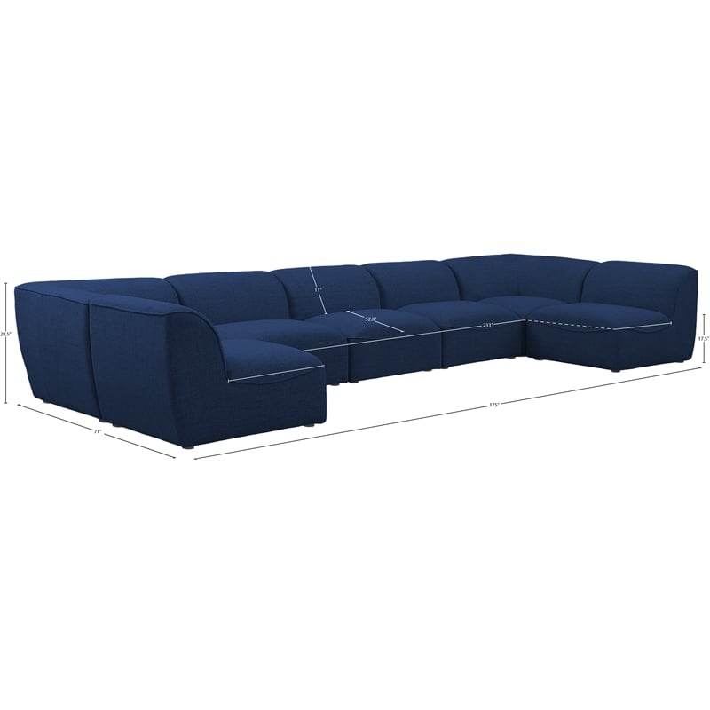 Meridian Furniture Miramar Navy Durable Linen Textured Modular Sectional
