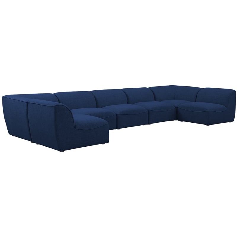 Meridian Furniture Miramar Navy Durable Linen Textured Modular Sectional
