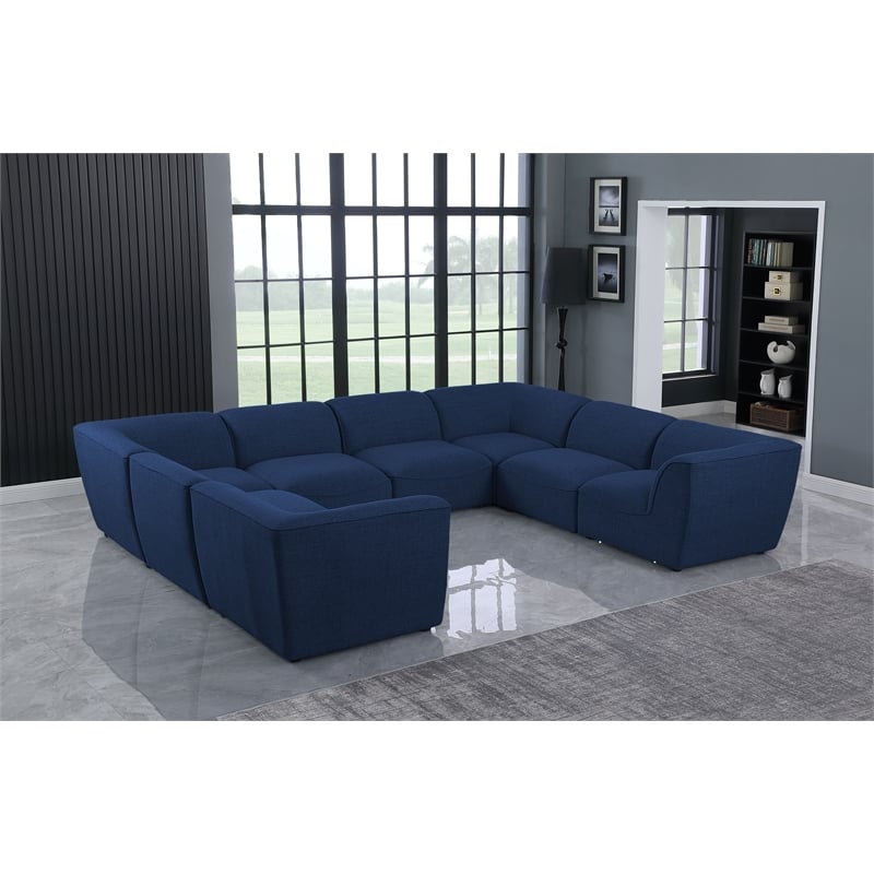 Meridian Furniture Miramar Navy Durable Linen Textured Modular Sectional