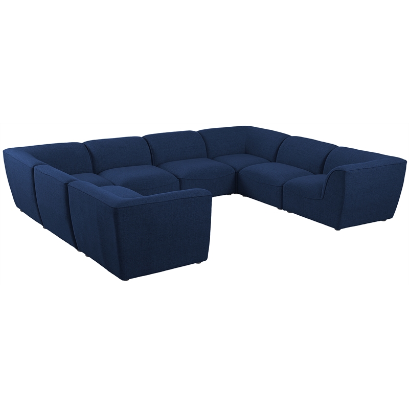 Meridian Furniture Miramar Navy Durable Linen Textured Modular Sectional