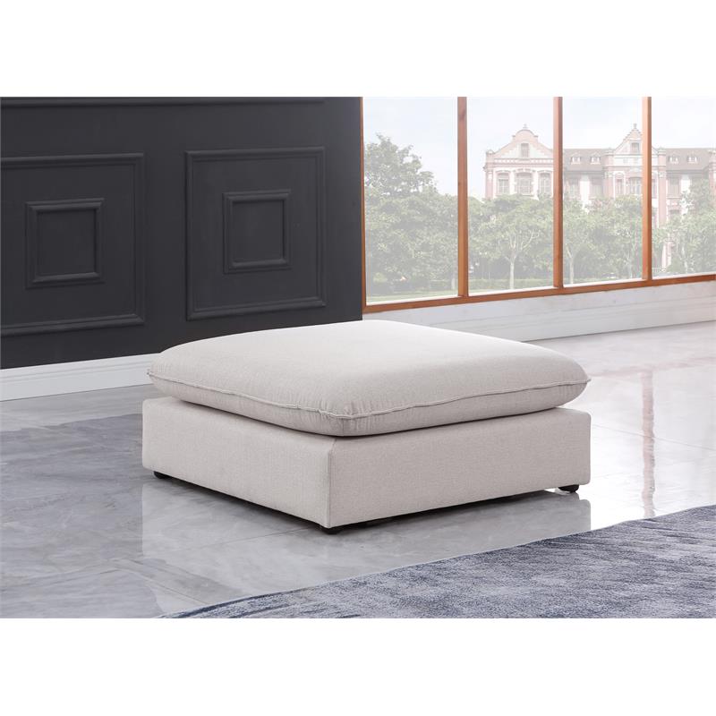Meridian Furniture Mackenzie Beige Durable Linen Textured Ottoman