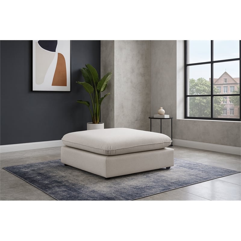 Meridian Furniture Mackenzie Beige Durable Linen Textured Ottoman