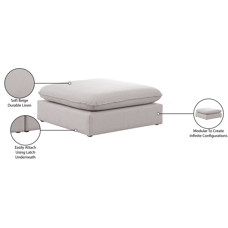 Meridian Furniture Mackenzie Beige Durable Linen Textured Ottoman