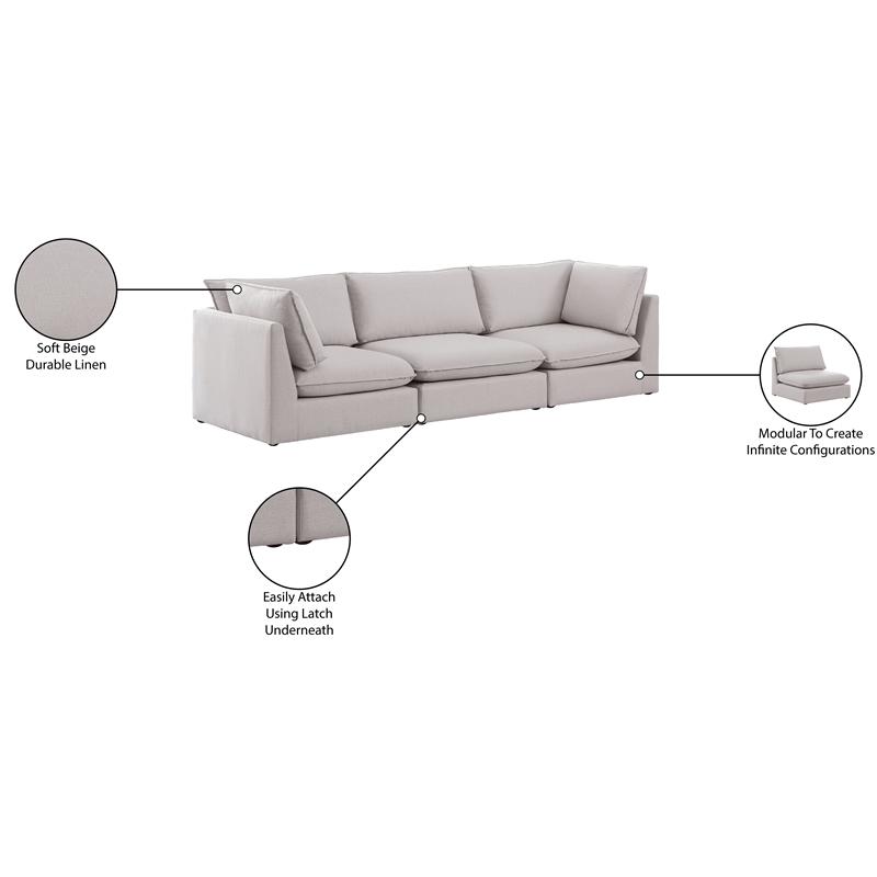 Meridian Furniture Mackenzie Beige Durable Linen Textured Modular Sofa