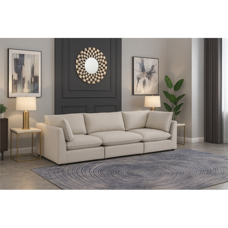 Meridian Furniture Mackenzie Beige Durable Linen Textured Modular Sofa