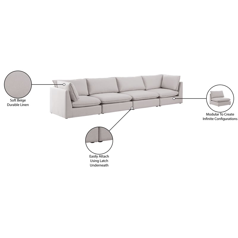 Meridian Furniture Mackenzie Beige Durable Linen Textured Modular Sofa