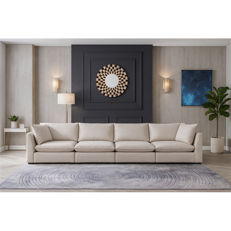 Meridian Furniture Mackenzie Beige Durable Linen Textured Modular Sofa