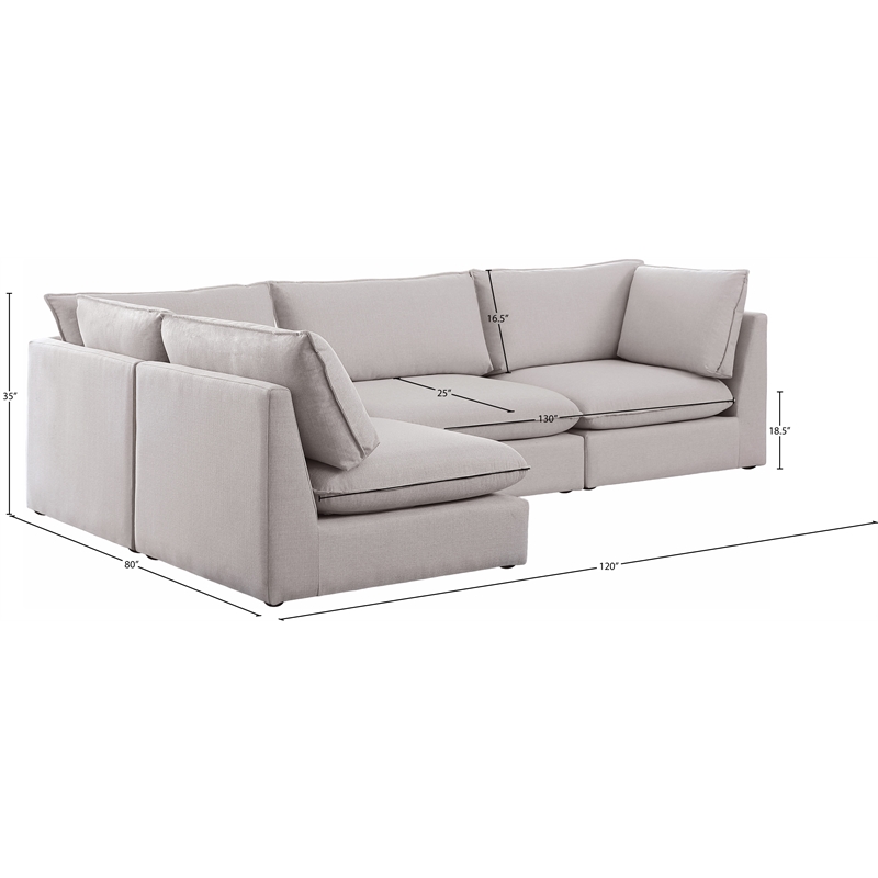 Meridian Furniture Mackenzie Beige Durable Linen Textured Modular Sectional