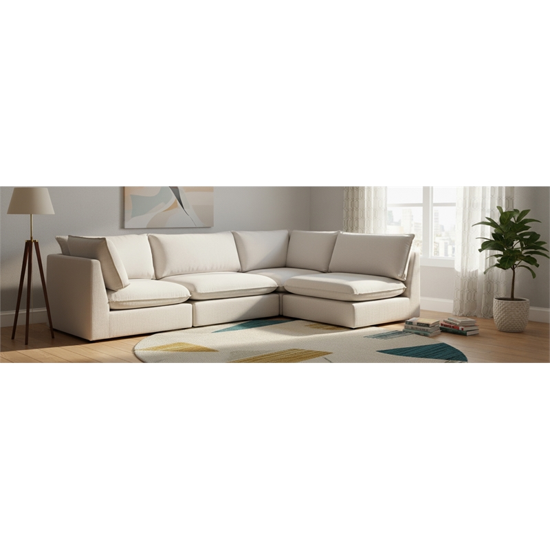 Meridian Furniture Mackenzie Beige Durable Linen Textured Modular Sectional