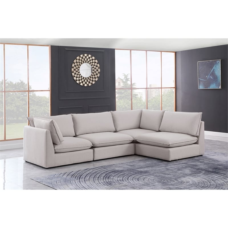 Meridian Furniture Mackenzie Beige Durable Linen Textured Modular Sectional