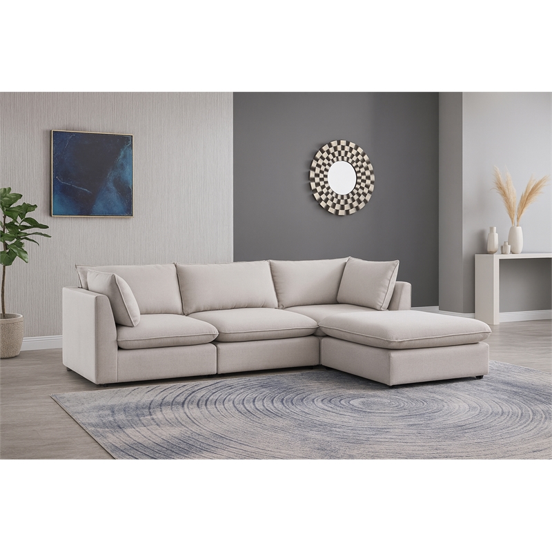 Meridian Furniture Mackenzie Beige Durable Linen Textured Modular Sectional