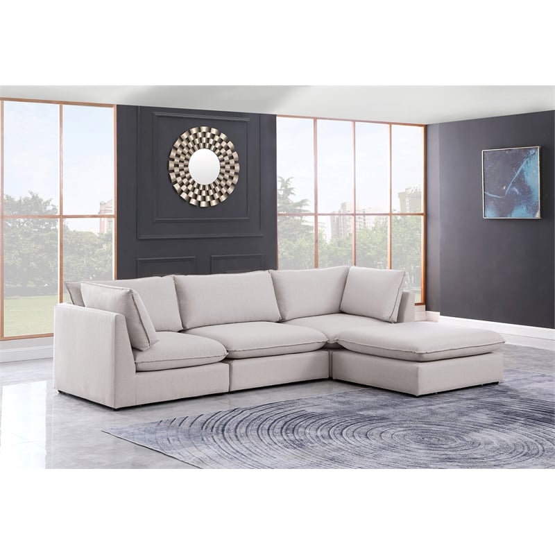 Meridian Furniture Mackenzie Beige Durable Linen Textured Modular Sectional