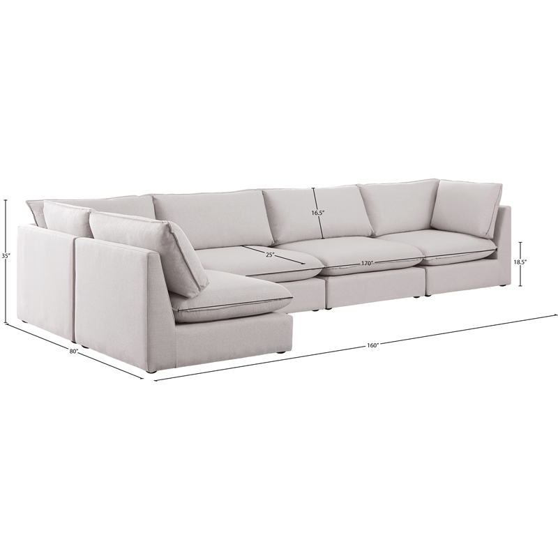 Meridian Furniture Mackenzie Beige Durable Linen Textured Modular Sectional