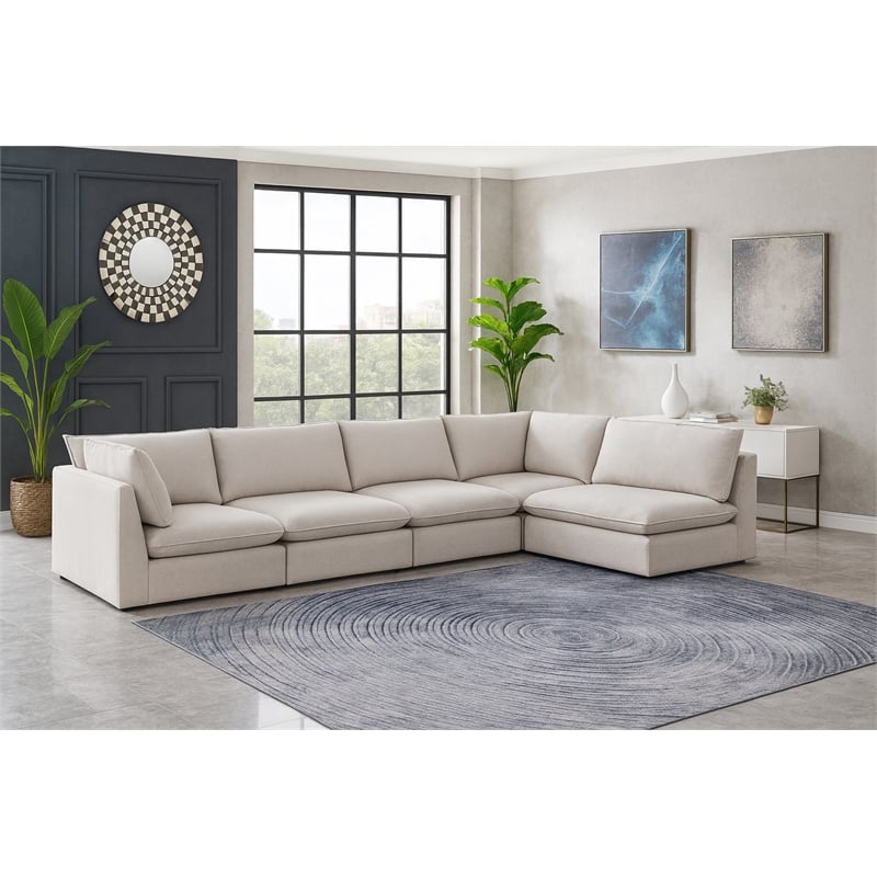 Meridian Furniture Mackenzie Beige Durable Linen Textured Modular Sectional