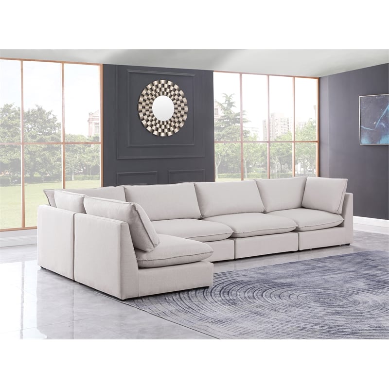 Meridian Furniture Mackenzie Beige Durable Linen Textured Modular Sectional