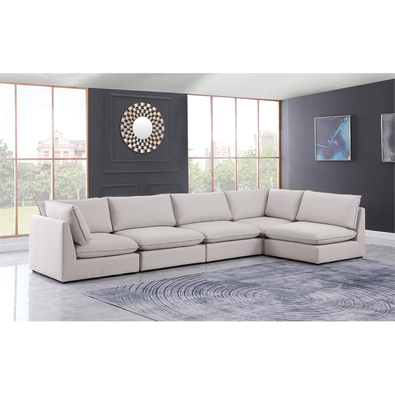 Meridian Furniture Mackenzie Beige Durable Linen Textured Modular Sectional