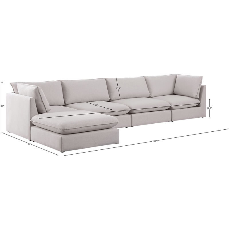 Meridian Furniture Mackenzie Beige Durable Linen Textured Modular Sectional
