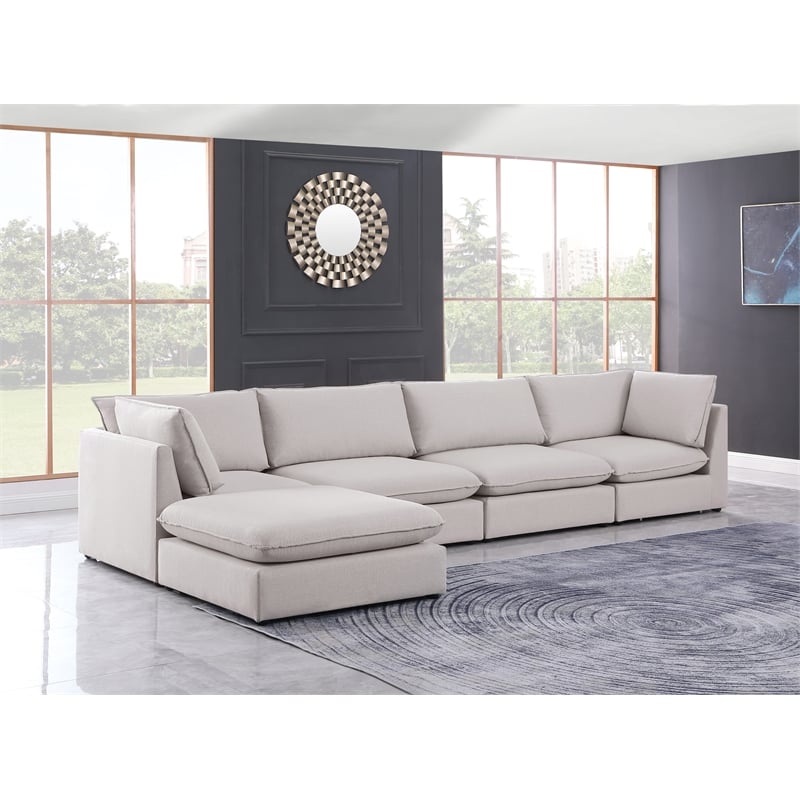 Meridian Furniture Mackenzie Beige Durable Linen Textured Modular Sectional