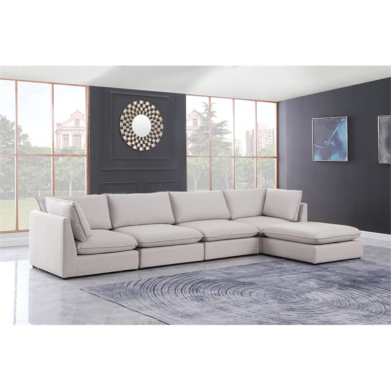 Meridian Furniture Mackenzie Beige Durable Linen Textured Modular Sectional