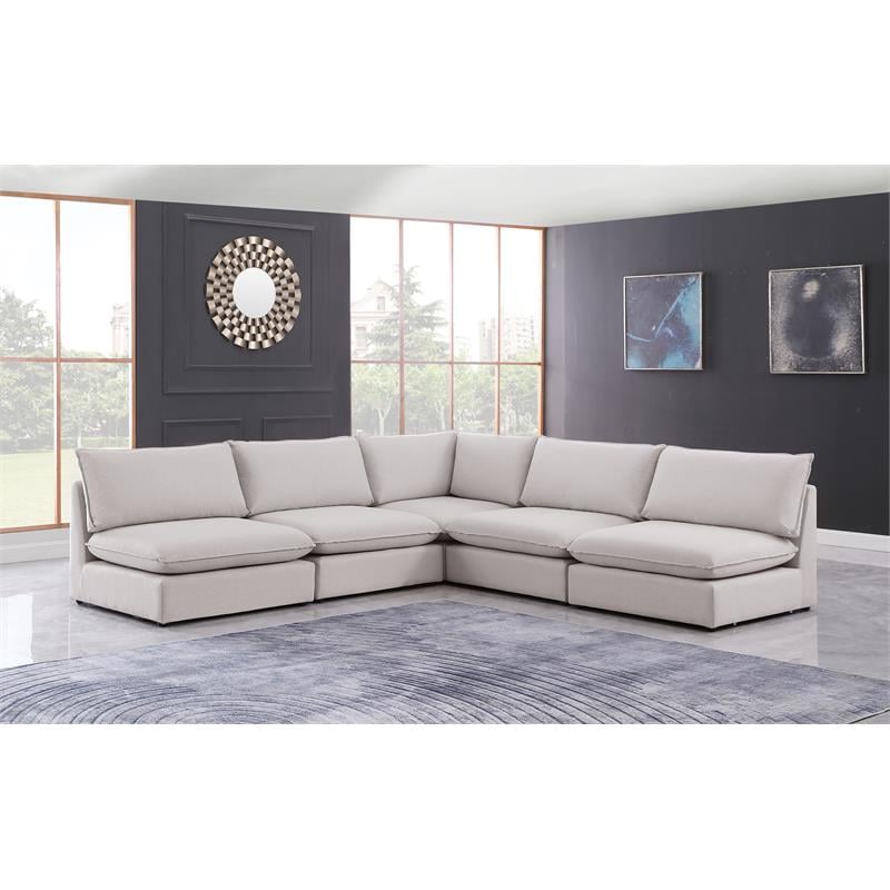 Meridian Furniture Mackenzie Beige Durable Linen Textured Modular Sectional