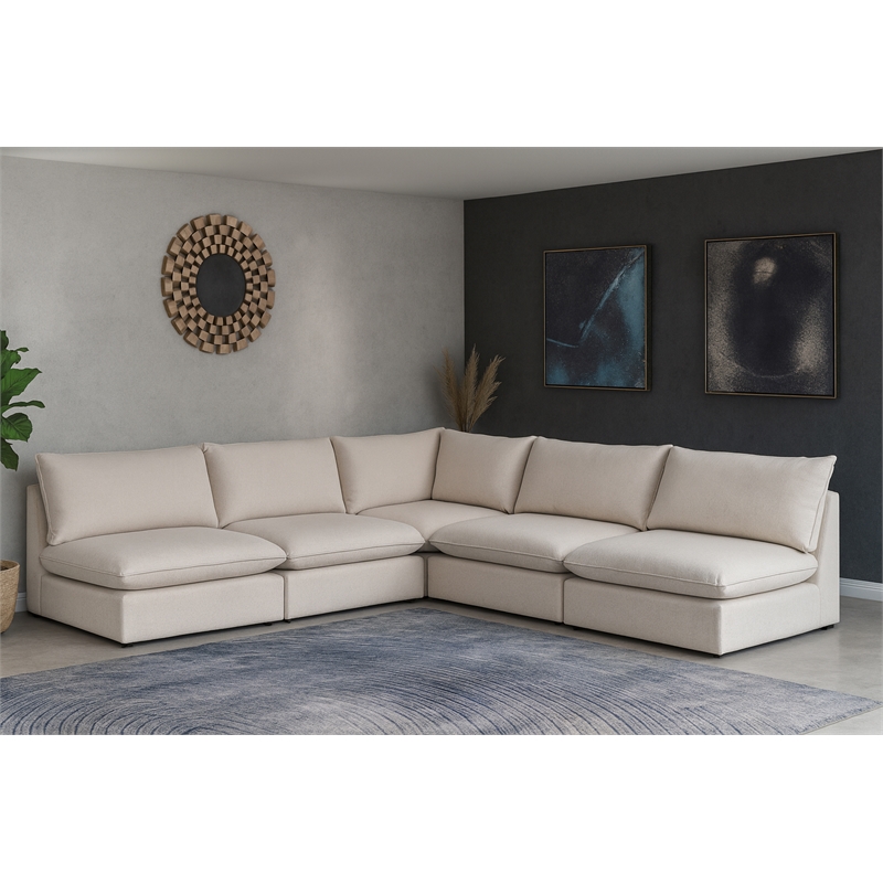 Meridian Furniture Mackenzie Beige Durable Linen Textured Modular Sectional