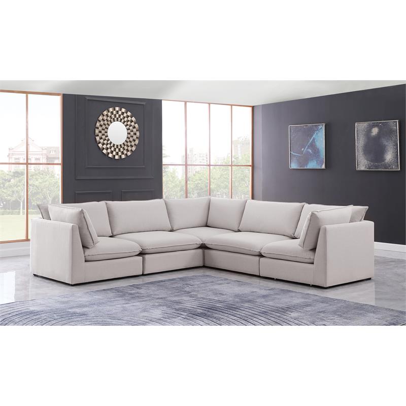 Meridian Furniture Mackenzie Beige Durable Linen Textured Modular Sectional