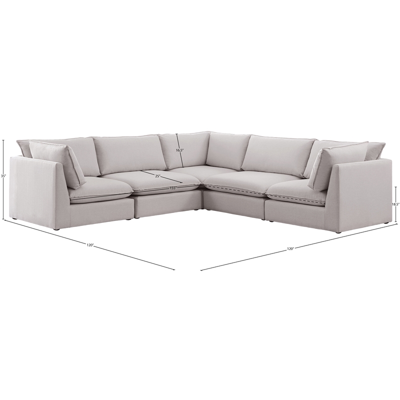 Meridian Furniture Mackenzie Beige Durable Linen Textured Modular Sectional