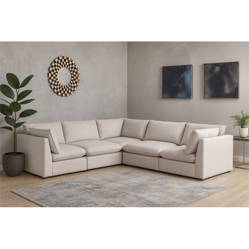Meridian Furniture Mackenzie Beige Durable Linen Textured Modular Sectional