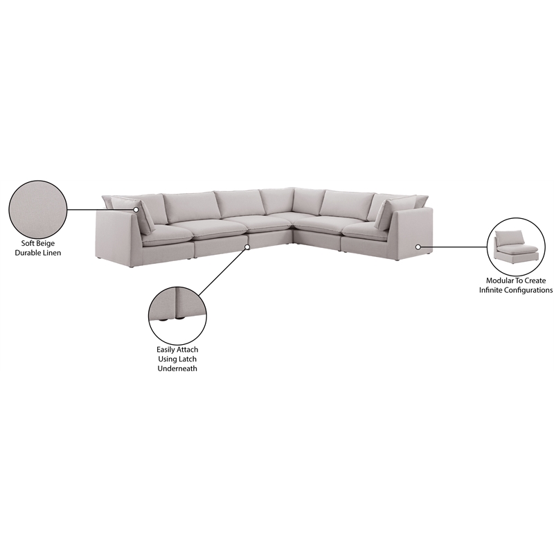 Meridian Furniture Mackenzie Beige Durable Linen Textured Modular Sectional