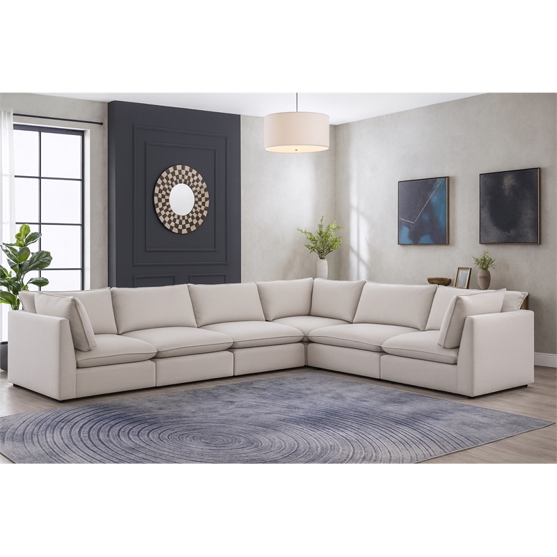 Meridian Furniture Mackenzie Beige Durable Linen Textured Modular Sectional