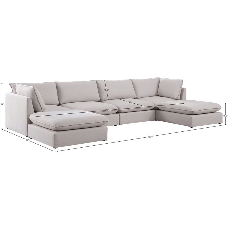 Meridian Furniture Mackenzie Beige Durable Linen Textured Modular Sectional
