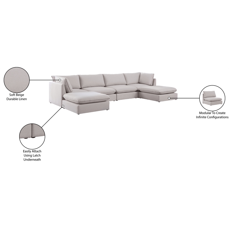 Meridian Furniture Mackenzie Beige Durable Linen Textured Modular Sectional