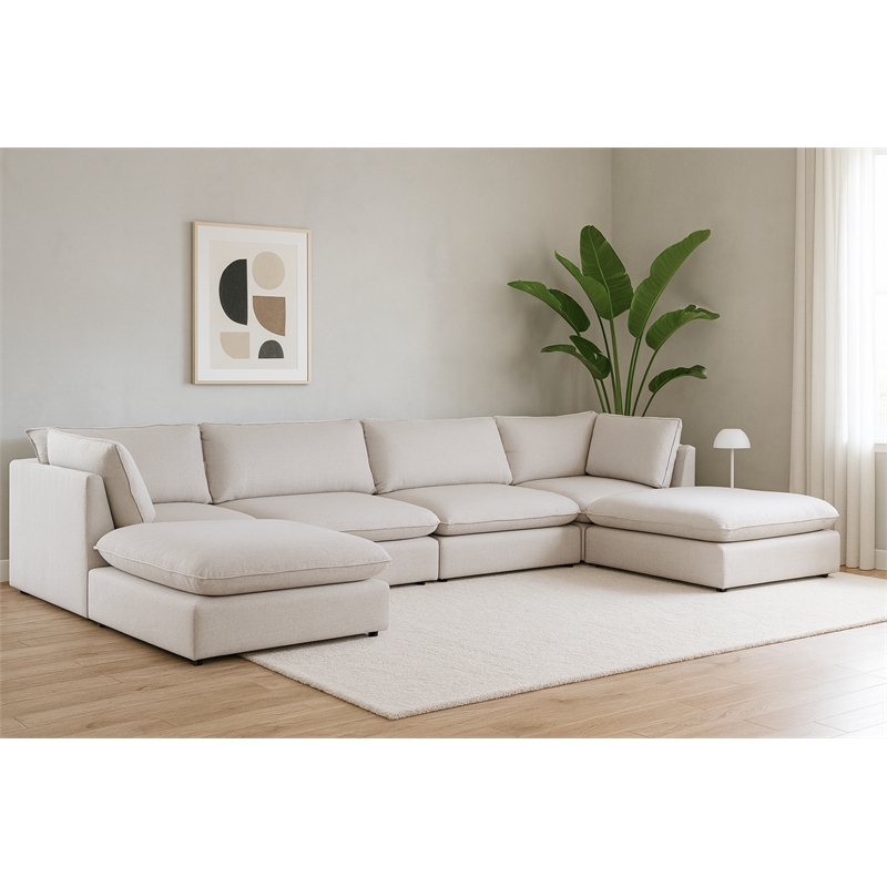 Meridian Furniture Mackenzie Beige Durable Linen Textured Modular Sectional
