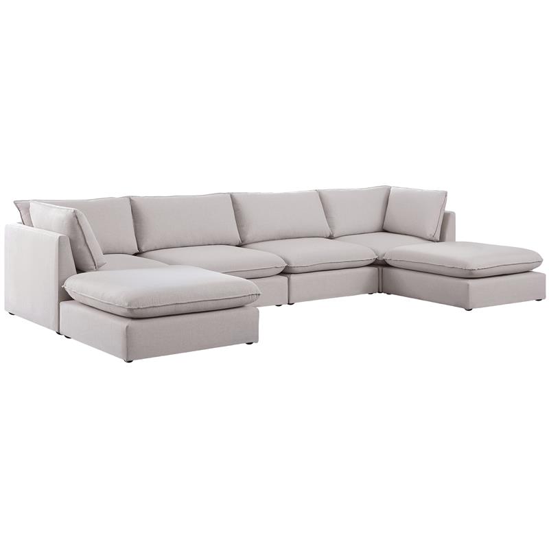 Meridian Furniture Mackenzie Beige Durable Linen Textured Modular Sectional