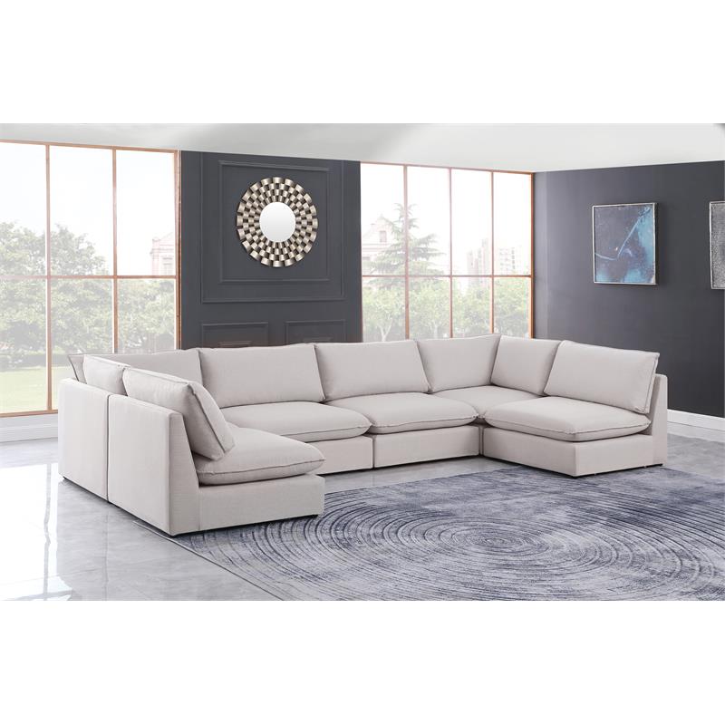 Meridian Furniture Mackenzie Beige Durable Linen Textured Modular Sectional