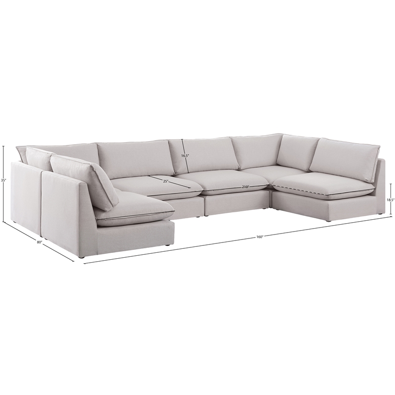 Meridian Furniture Mackenzie Beige Durable Linen Textured Modular Sectional