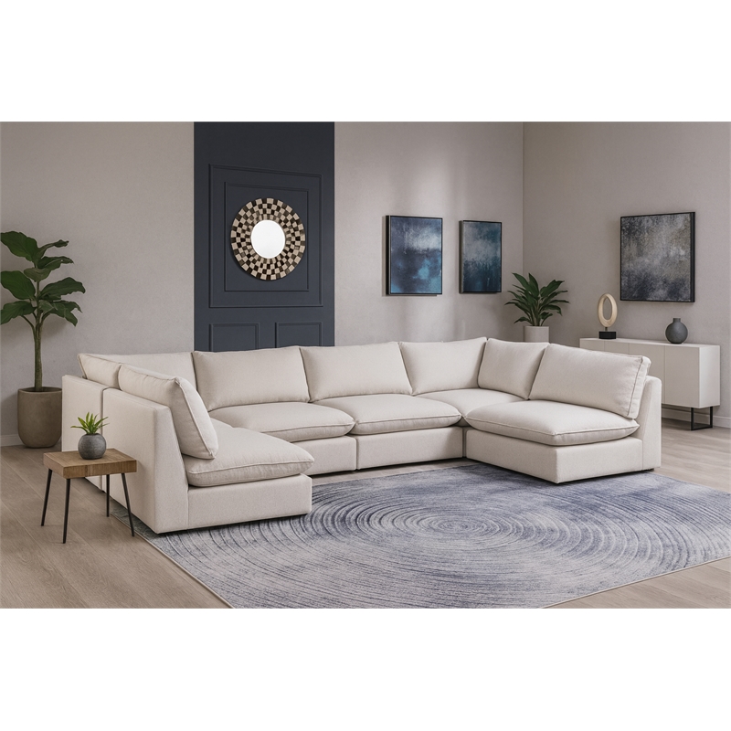 Meridian Furniture Mackenzie Beige Durable Linen Textured Modular Sectional