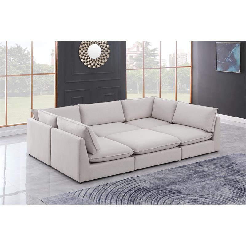 Meridian Furniture Mackenzie Beige Durable Linen Textured Modular Sectional