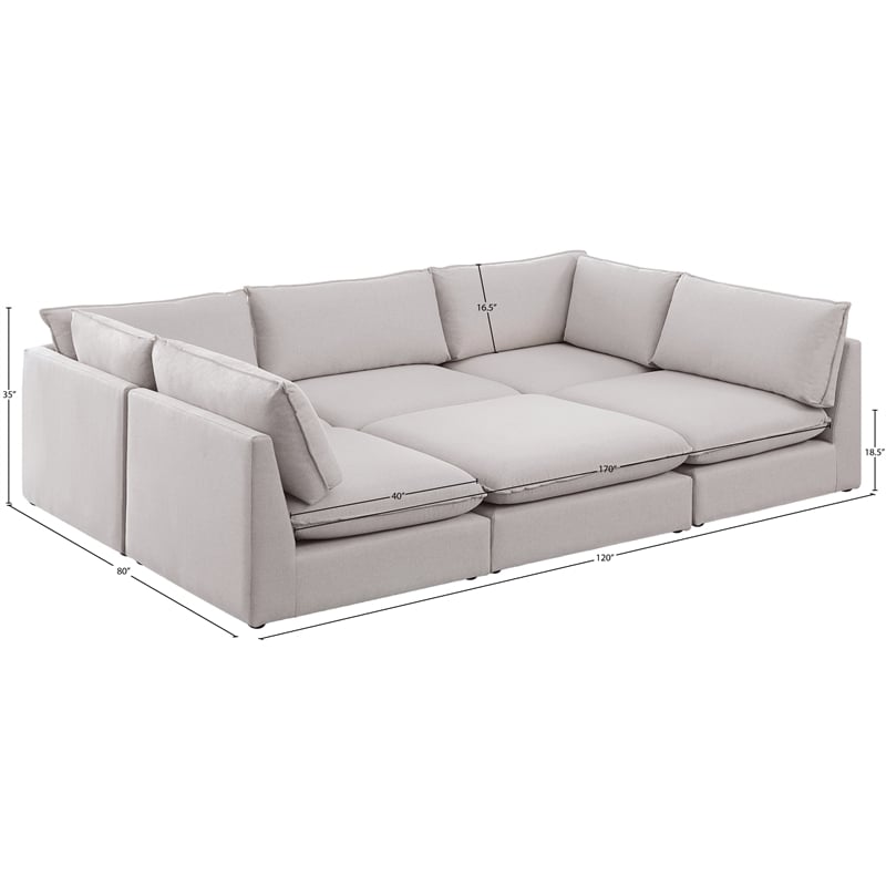 Meridian Furniture Mackenzie Beige Durable Linen Textured Modular Sectional