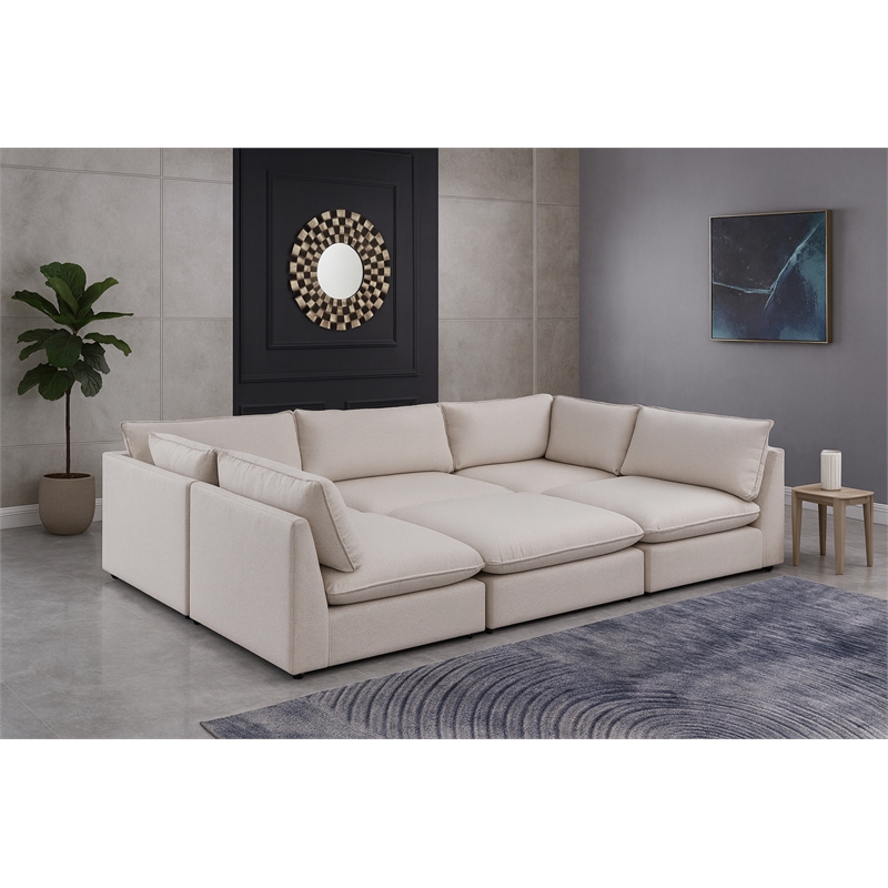 Meridian Furniture Mackenzie Beige Durable Linen Textured Modular Sectional