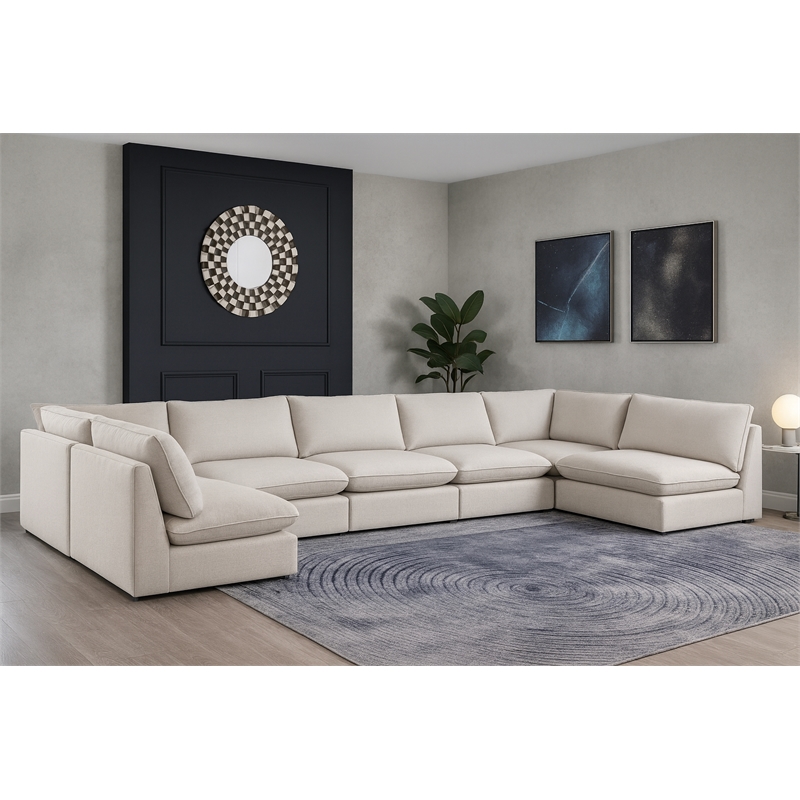 Meridian Furniture Mackenzie Beige Durable Linen Textured Modular Sectional