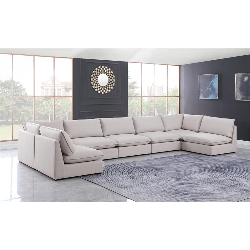 Meridian Furniture Mackenzie Beige Durable Linen Textured Modular Sectional