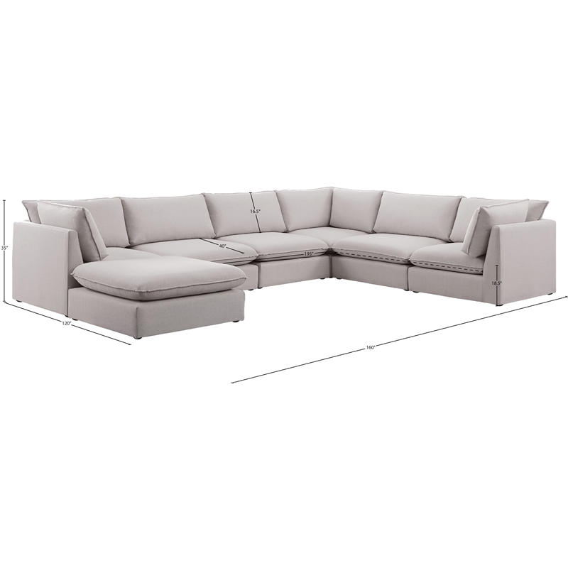 Meridian Furniture Mackenzie Beige Durable Linen Textured Modular Sectional