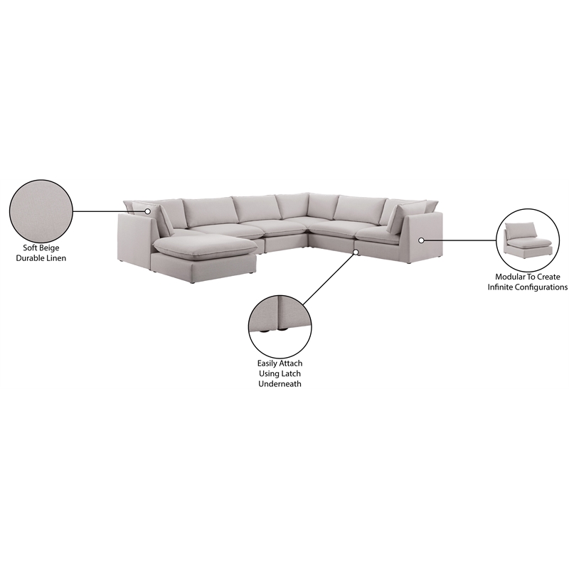 Meridian Furniture Mackenzie Beige Durable Linen Textured Modular Sectional