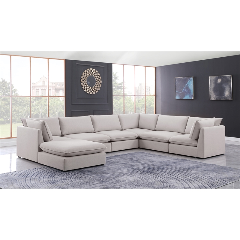 Meridian Furniture Mackenzie Beige Durable Linen Textured Modular Sectional