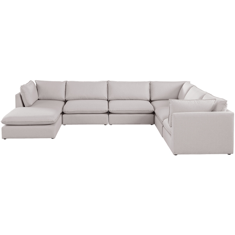 Meridian Furniture Mackenzie Beige Durable Linen Textured Modular Sectional